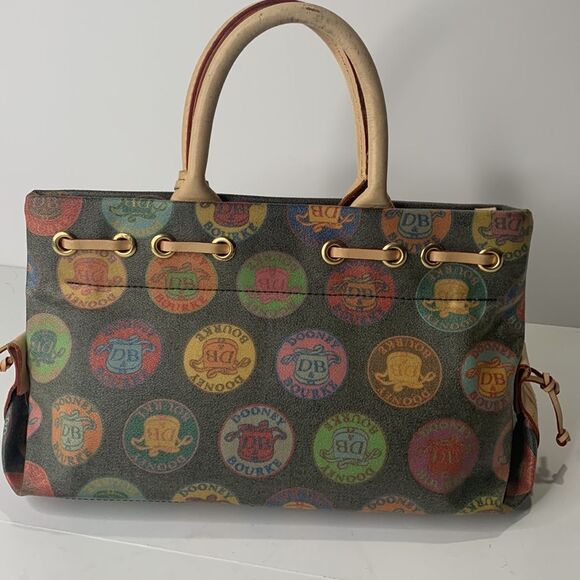 Dooney & Bourke brown coated canvas medallion leather trim satchel bag - Picture 4 of 10